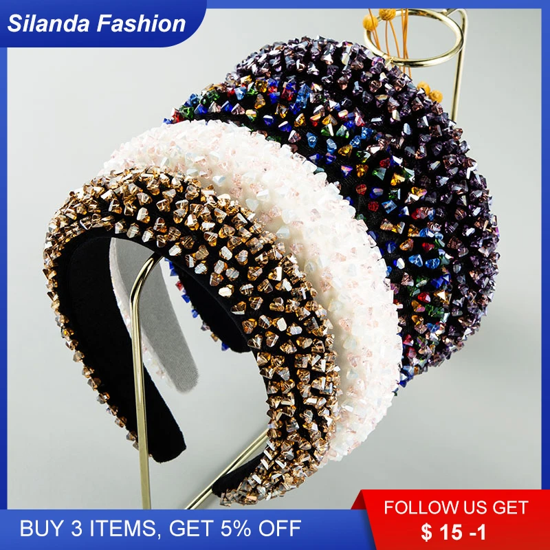

Silanda Fashion Black Hair Band for Women Baroque Glossy Crystal Setted Velvet Headdress Elegant Hand-made Party Show Headband
