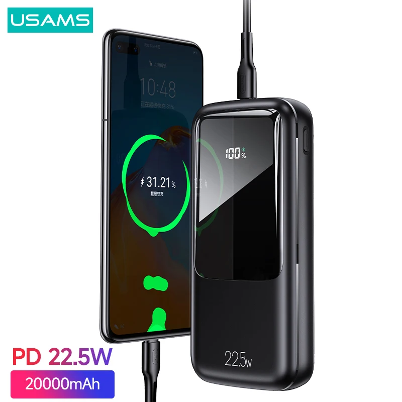 

USAMS PD 22.5W Digital Display Power Bank 20000mAh QC AFC FCP Fast Charge Powerbank External Battery For Phone Tablet Laptop