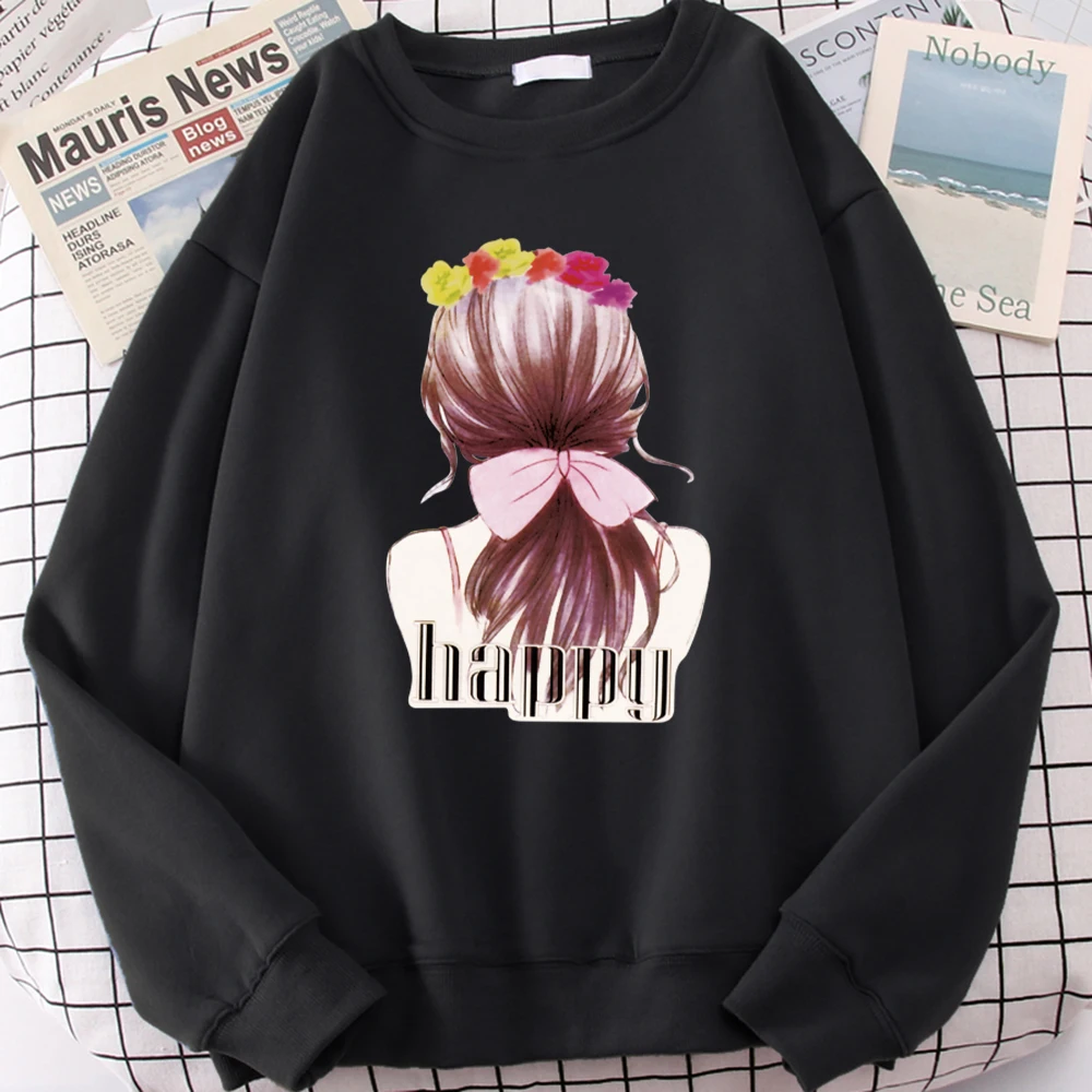 

Толстовка с капюшоном и надписью Happy Girl с бабочками, Уличная Повседневная осенняя одежда, Модные свитшоты в стиле Харадзюку, свободный спорт...