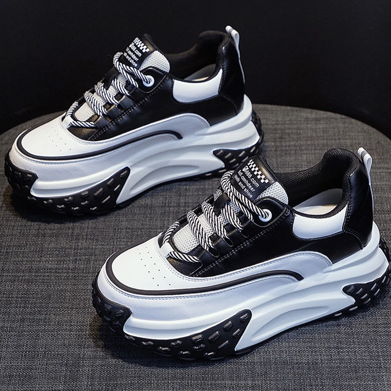 2023 Fashion New Genuine Leather Comfy High Brand Breathable Shoes Chunky Sneaker Spring Summer Platform Women Wedge Shoes