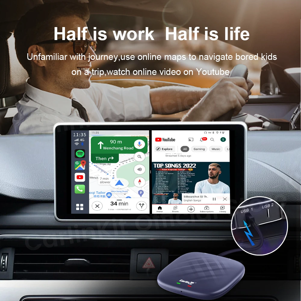 Фото 8-ядерный процессор Qualcomm 6125 CarlinKit Mini CarPlay Ai Box Android 11 Plus Android авто беспроводной адаптер CarPlay 4 Гб + 64 Гб Netflix YouTube №3