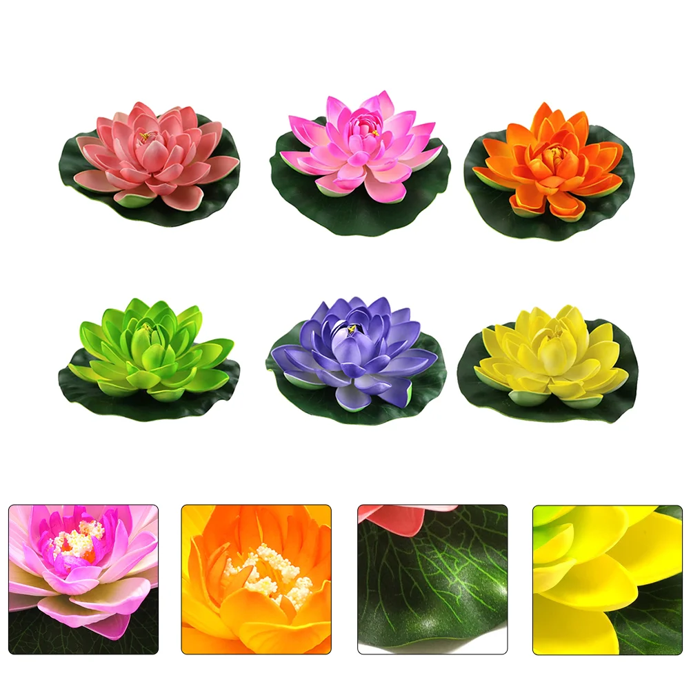 

6 PCS Green Decor Floating Pond Plants Pond Flower Decoration Aquarium Decoration Fake Water Lilies Pond Water Lily