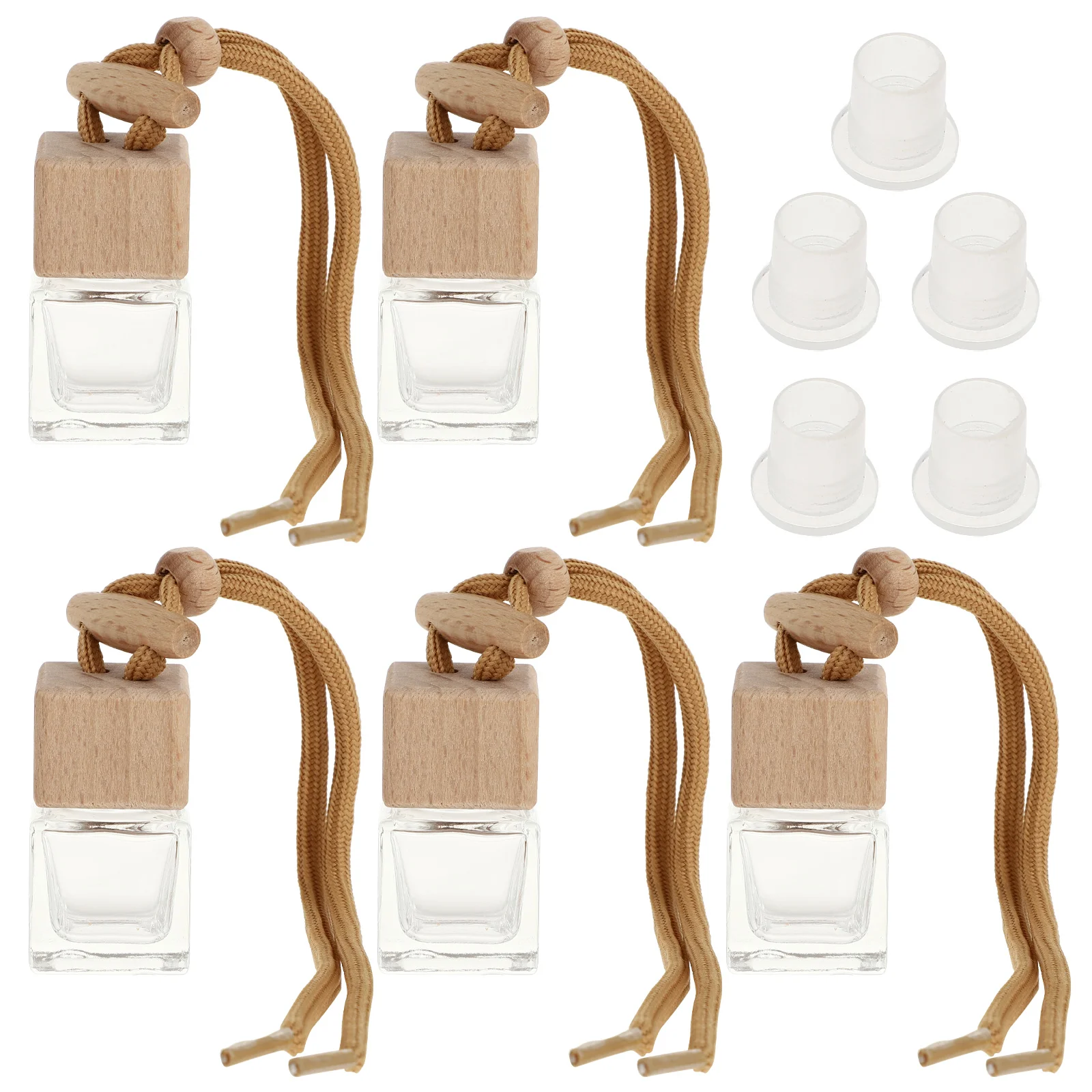 

5 Pcs Diffusers Essential Oils Car Perfume Bottle Pendant Rope Auto Hanging Aromatherapy Bottles Glass