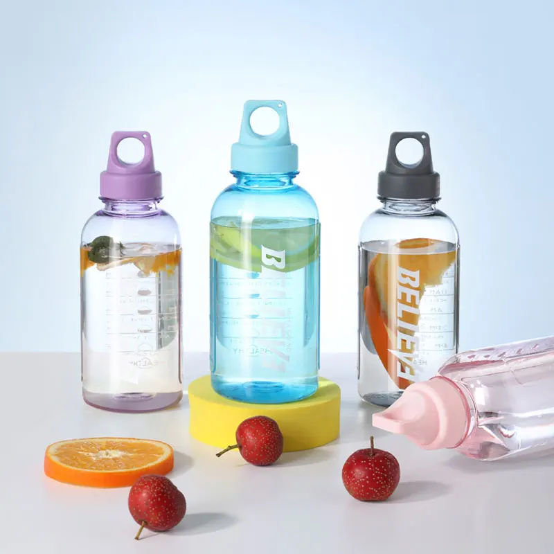 

500ml Creative Transparent Water Bottle Convenient with Time Scale Leak Proof Plastic Water Bottle Outdoor Sports New Style