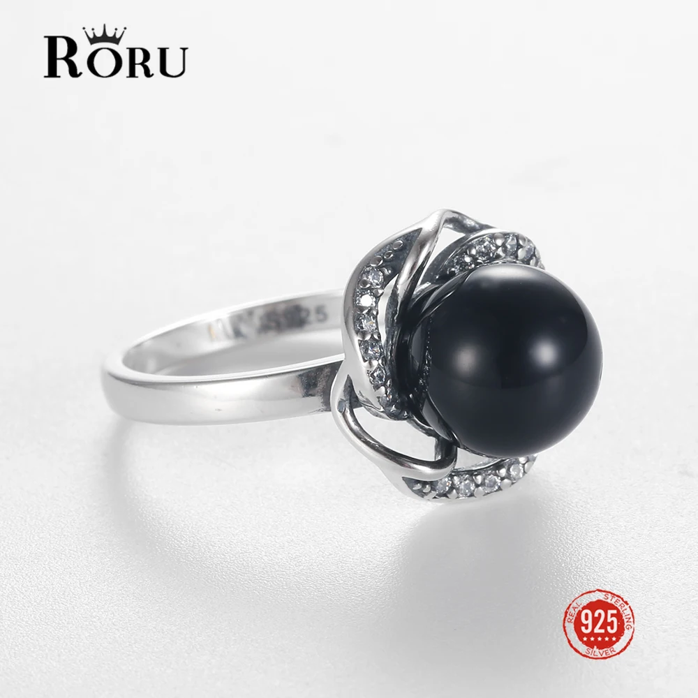 

RORU Vintage Jewelry 925 Sterling Silver AAA Zircon Pearl Rings for Women Bride Wedding Engagement Fine Jewels Gifts