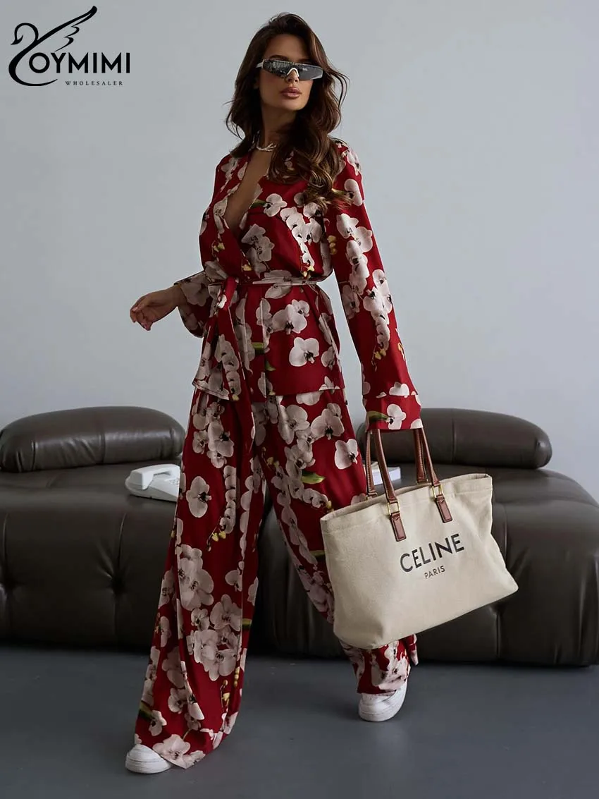 Элегантный комплект из 2 предметов Oymimi с красным принтом женская одежда модная