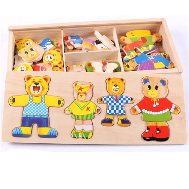 

Детские развивающие игрушки набор деревянных головоломок, маленький медведь, меняющий одежду, головоломки, детская деревянная игрушка