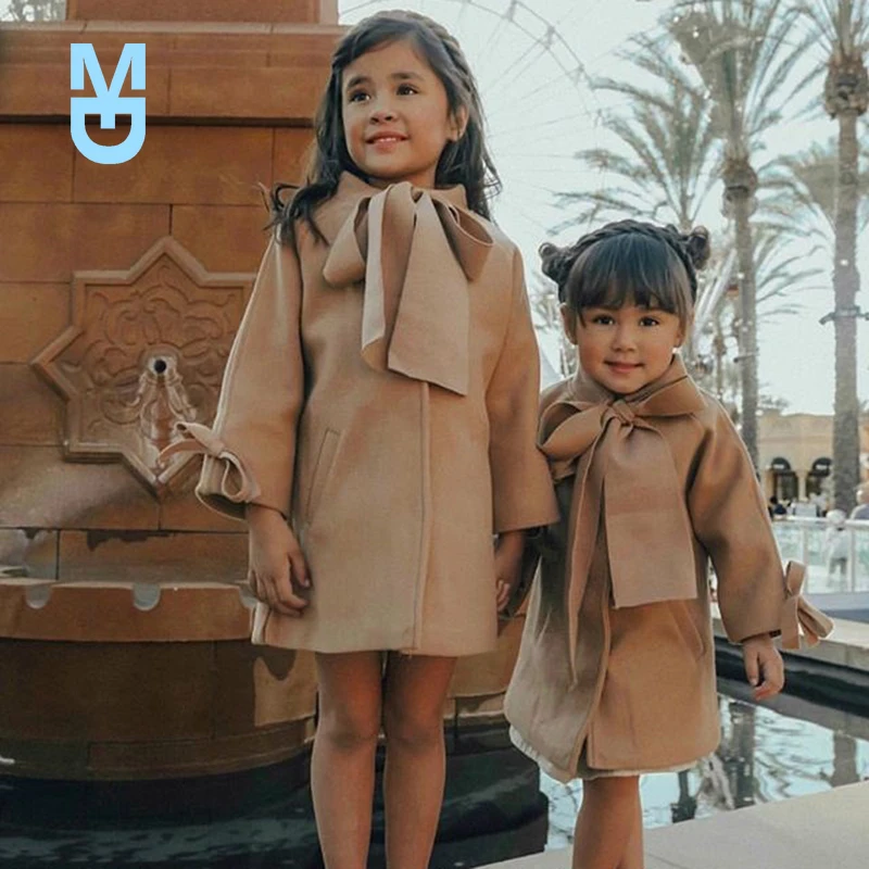 

New Baby Girls Winter Autumn Woolen Jacket Coat Infant Christmas Children Windbreaker WIth Big Bownot Clothing Toddler Kids Clot