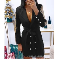 women dress spring summer slim solid color embroidery lace up dress womens long sleeve double breasted turn down collar dress