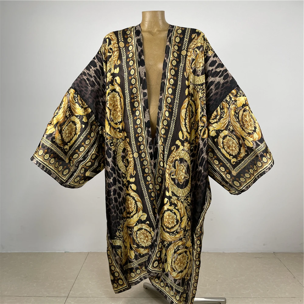 

2024 Middle East Spring Women Cardigan stitch robe Cocktail sexcy Boho Maxi African Holiday Batwing Sleeve Silk Robe