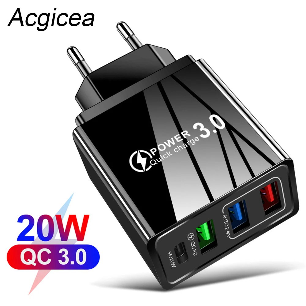 

PD USB Charger Fast Charging QC3.0 For iPhone 12 11 Pro Max Xiaomi Samsung EU US UK Plug Portable Universal Mobile Phone Charger