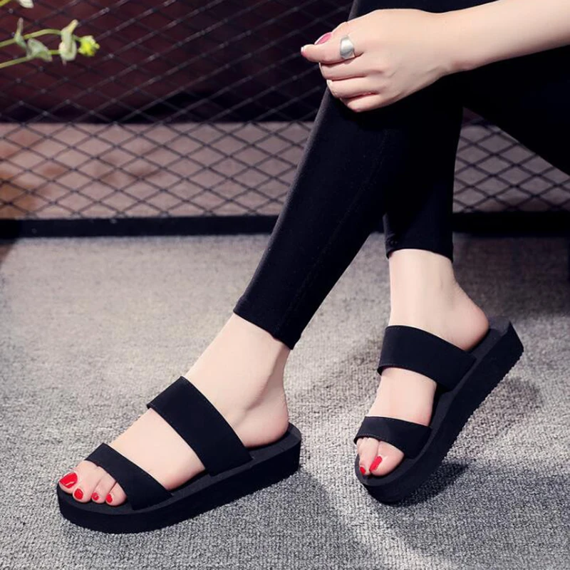 Women Flat Sandals Shoes Women Solid Color Wedge Sandals Shoes Ladies Beach Summer Non-Slip Sandals Flip Flops Women Shoes