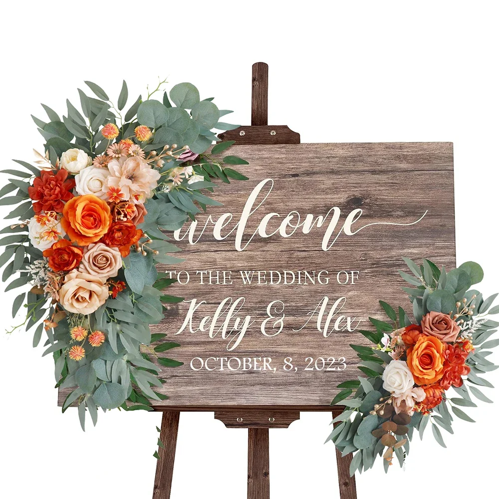 

Wedding Welcome Sign Flowers Terracotta Artificial Arch Flower Swag for Ceremony Reception Fall Winter Wedding Decoration