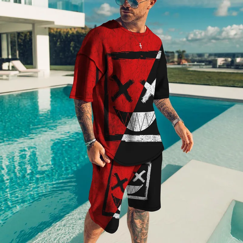 

Summer Men's Sports Suit 3D Oversized Two-piece Sportswear T-shirt Shorts Casual Trend Beach Style