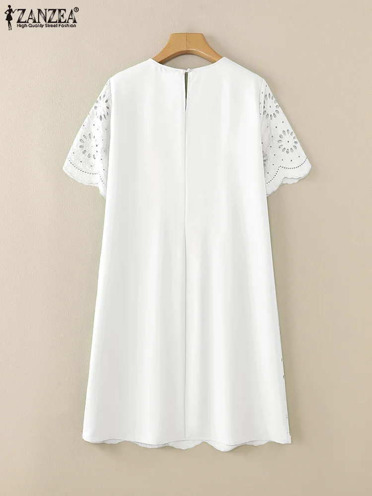 ZANZEA элегантное женское мини-платье для отпуска с коротким рукавом и круглым