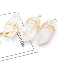 2pcs natural stone clear quartzs pencil winding gold wire pendant for jewelry making diy necklaces accessories charms gift decor