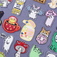 cute cartoon animal patches on clothes cat dog rabbit embroidered patches for clothing frog dinosaur iron on fusible patch