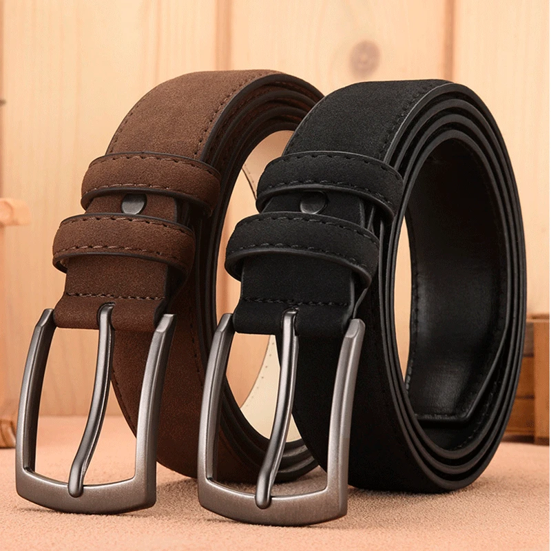Chamois Leather Casual Men's Belt Alloy Pin Buckle Middle-aged Youth Business Designer Suede Belts for Men
