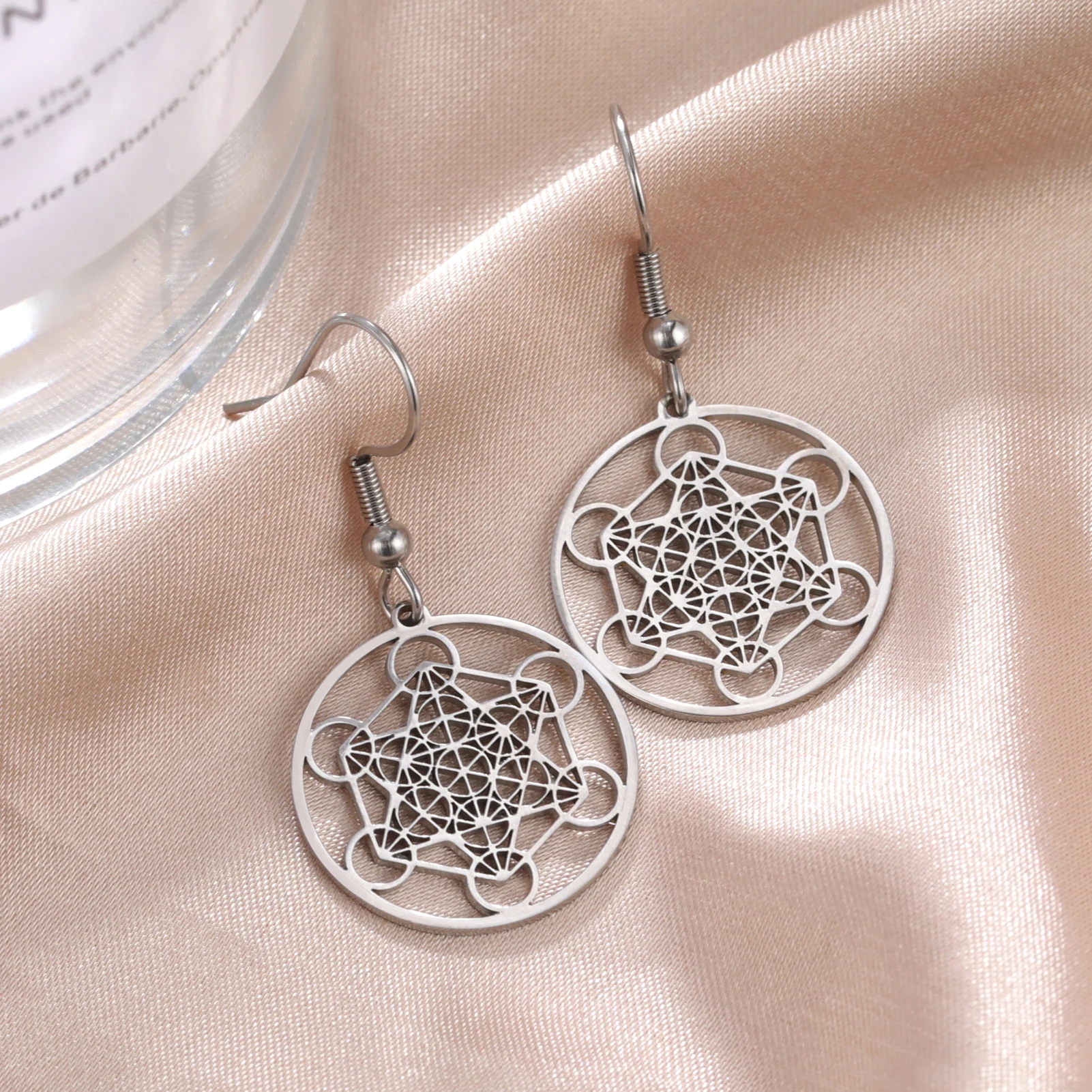 Skyrim Метатрон куб Висячие серьги для женщин Амулет из нержавеющей стали