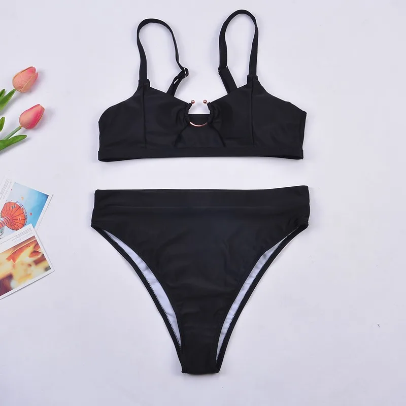 Женский сексуальный комплект бикини с высокой талией кольцо леопард купальник