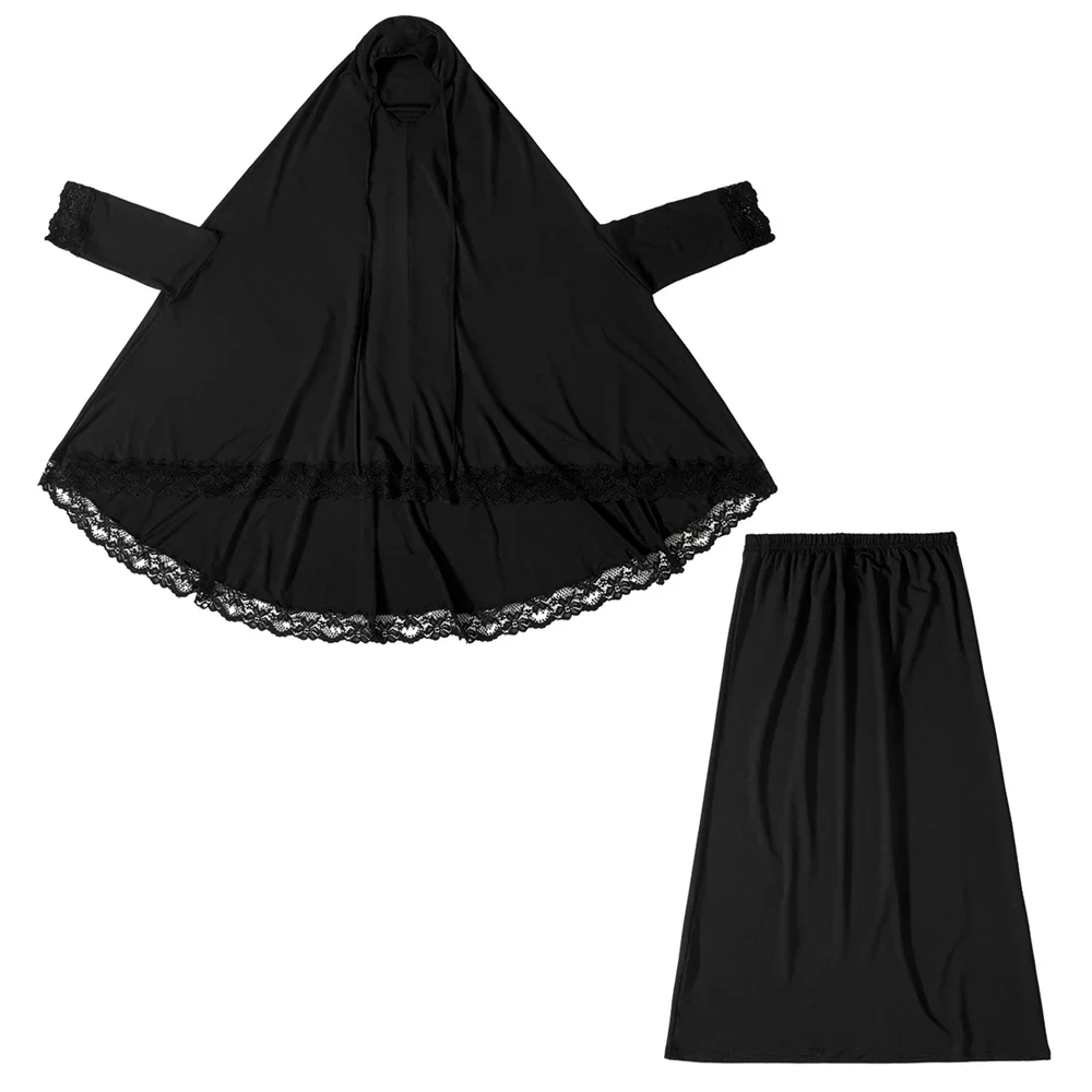 2 шт. Рамадан мусульманские девушки детский кружевной хиджаб с капюшоном халат