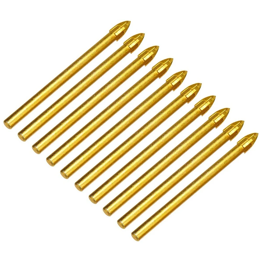 

10PcsTitanium Ceramic Glass Drill Bit Tungsten Carbide Cross Spear Head Drilling Tools 6mm for Metal Plastic Tile Cement