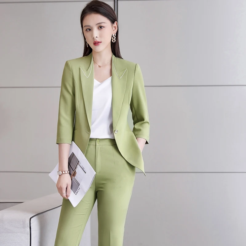 Avocado Green small suit coat women's seven point sleeve 2022 new spring slim suit business suit