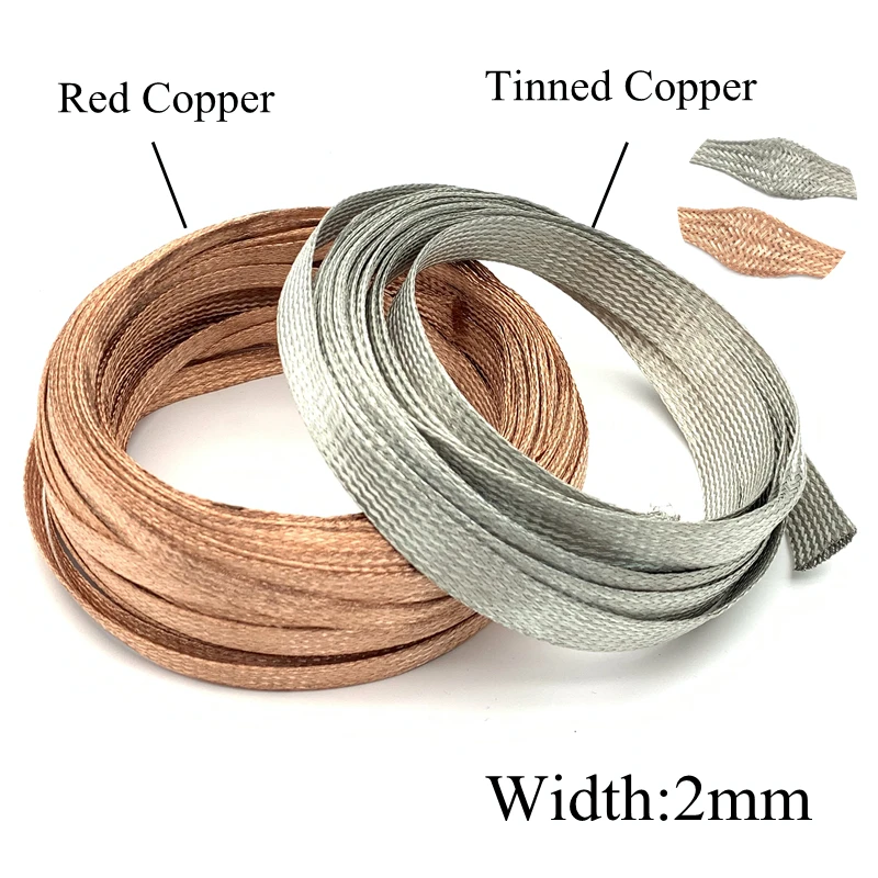 

2mm Tinned Plating Copper Braided Sleeve Metal Sheath Anti Interference Screening Audio Speaker Wire Wrap Signal Cable Shielding