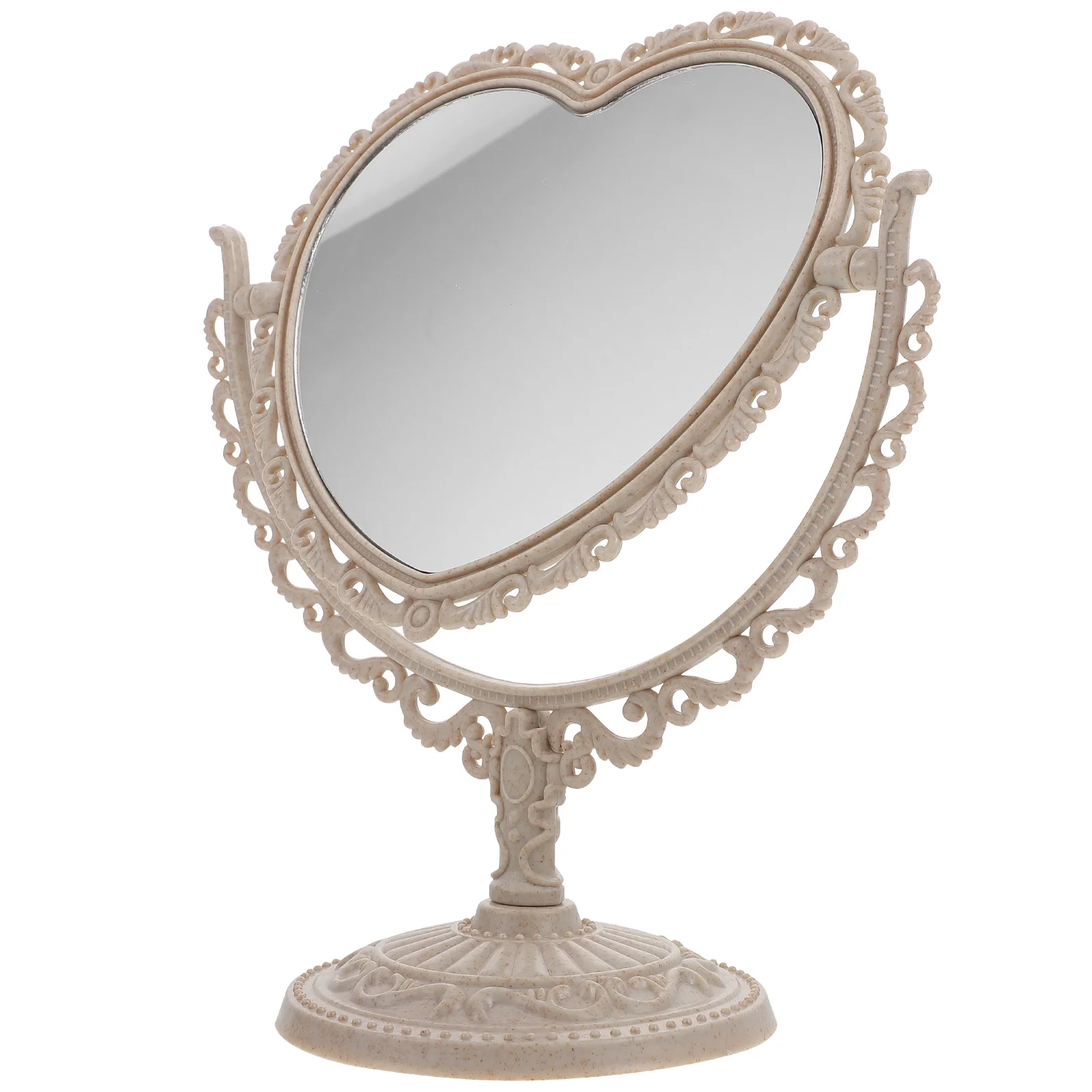 

Heart Shaped Makeup Mirror Vanity Mirror Vintage Desk Standing Mirror Desktop Rotatable Mirror Dual Sided Cosmetic Mirror