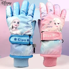 Disney New Frozen Warmer Ski Gloves For Girls Kids Elsa Anna Keep Warm Outdoor Winter Knitted Thicken Mittens Full Finger Gloves 