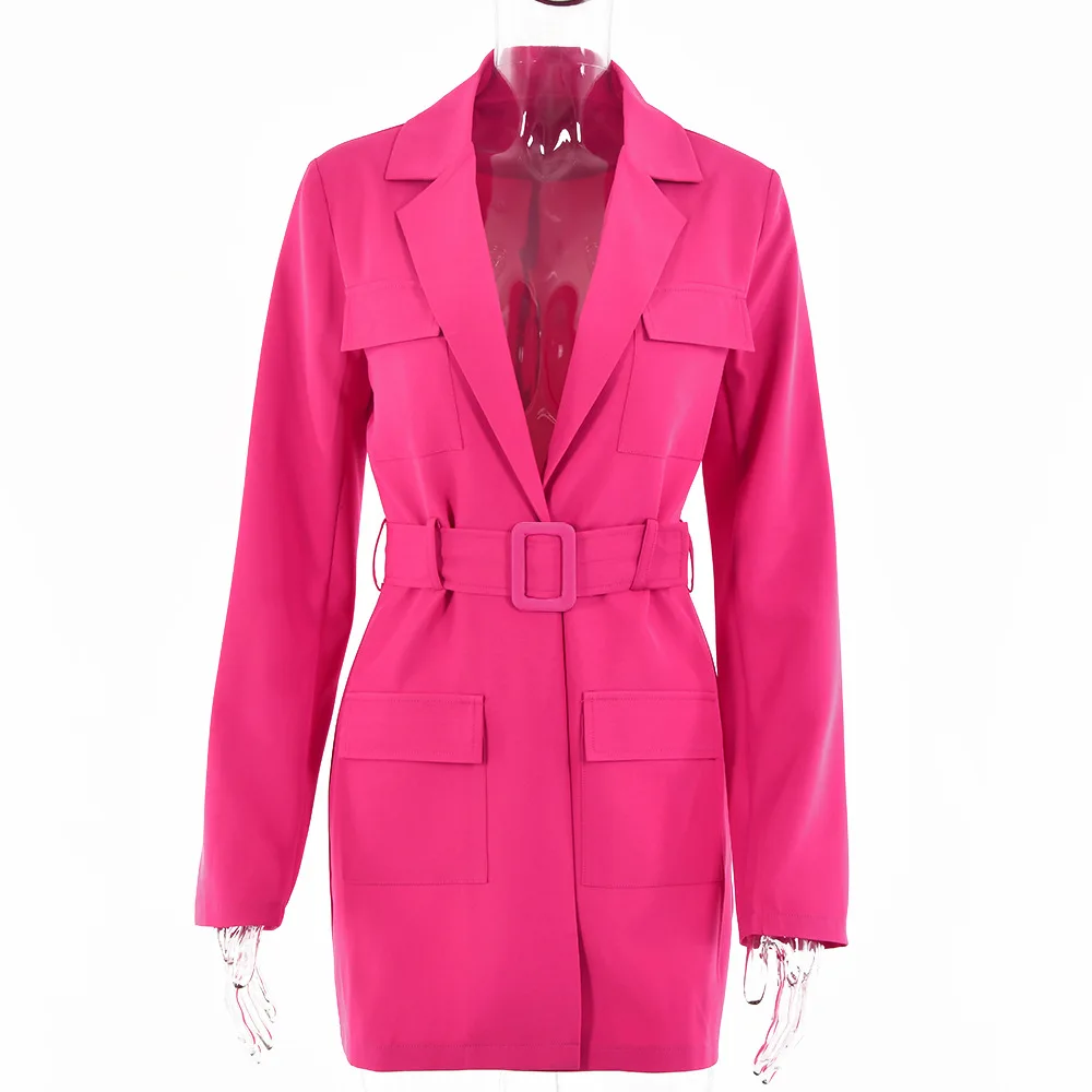 2022 Spring New Jacket Casual Office Blazers Women za Free Belt Buttonless Solid Colors Slim Commute Blazer with Pocket Fashion