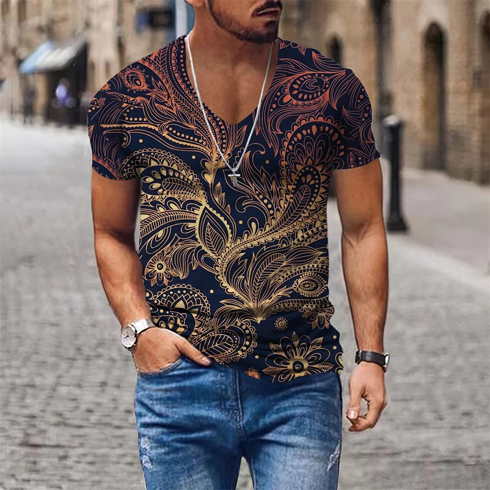 

Футболка мужская быстросохнущая с коротким рукавом, модная тенниска в винтажном этническом стиле, модная уличная одежда с 3D принтом, лето