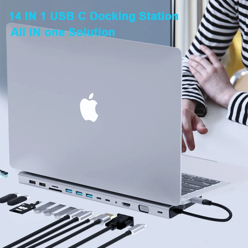 

USB C HUB With USB 3.0 SD/TF Card Reader Dual HDMI 4K RJ45 VGA Type C HUB Adapter For MacBook/Dell USB Splitter Docking Station