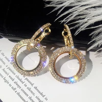 fyuan classic geometric round crystal hoop earrings mosaic gold silver color rhinestone earring women fashion jewelry gift