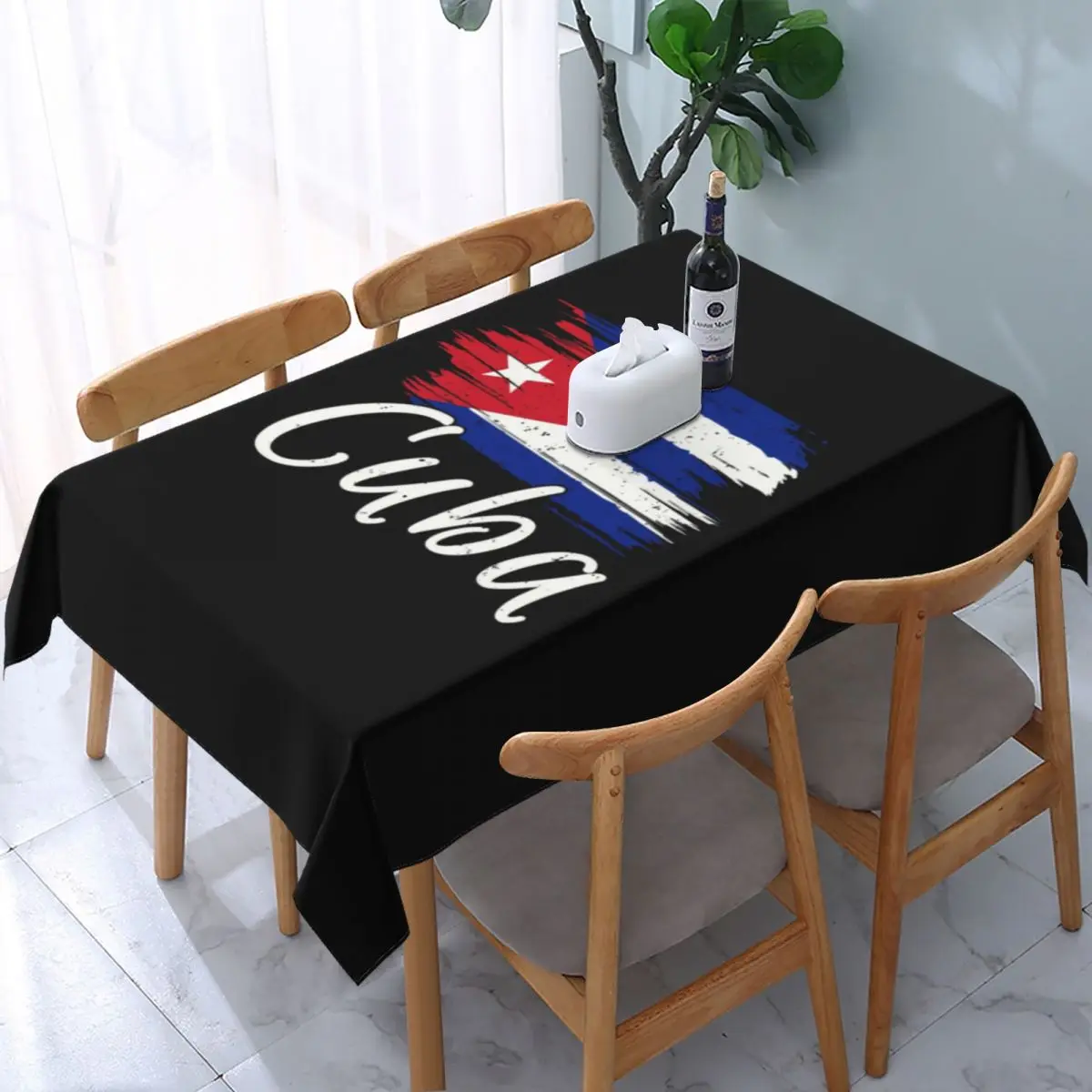 

Rectangular Fitted Cuba Cuban Havana Flag Table Cloth Waterproof Tablecloth 40"-44" Table Cover Backed with Elastic Edge
