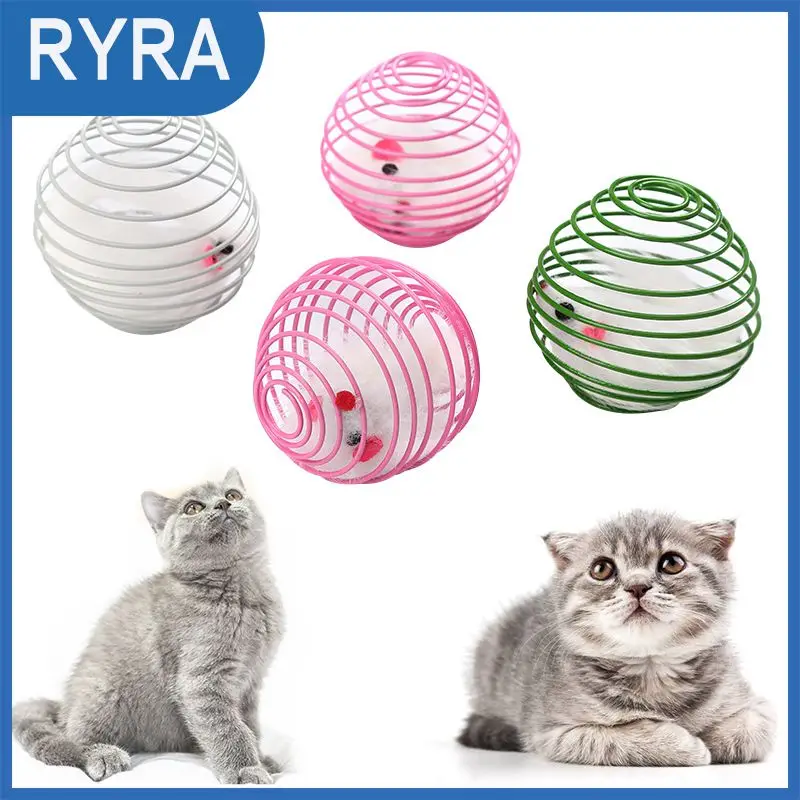 

Cat Self-excited Toy Spring Prison Cage Mouse Telescopic Dog Cat Interactive Toy Stick Ball Play Color Pet Supplies Color Random