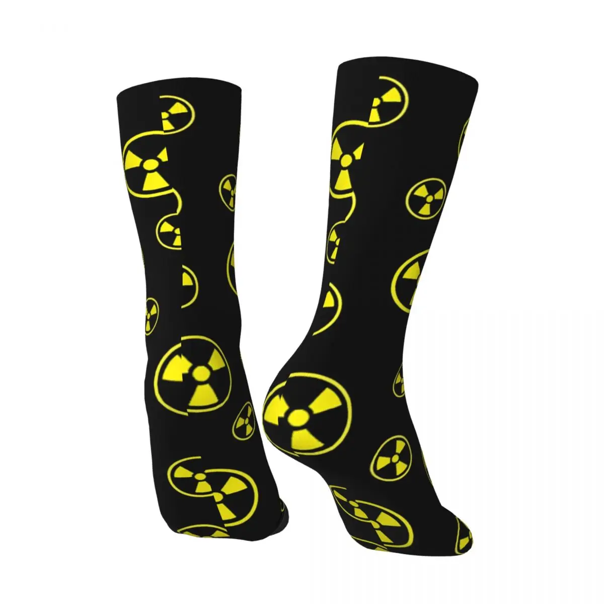 Hip Hop Retro Radioactive Yellow Black Radiation Symbol Crazy Men's Socks Unisex Harajuku Pattern Printed Novelty Crew Sock