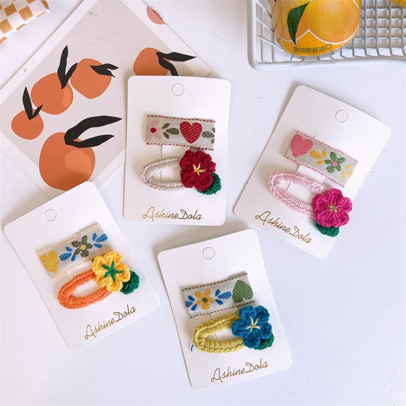 

Детская модная теплая заколка для волос с цветами из шерсти детская вязаная заколка для девочек детская заколка в этническом стиле вышивка ...