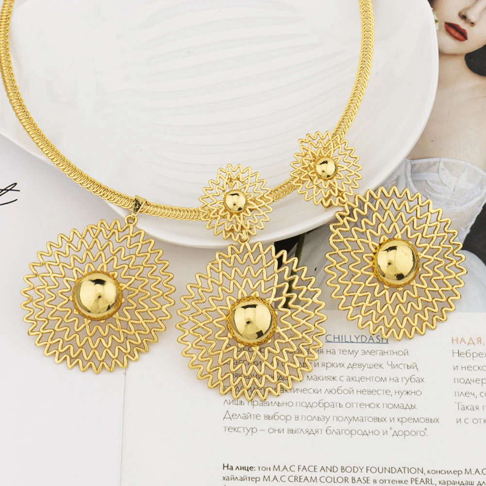 

Vintage Fashion Set Dubai Earrings Wedding Jewelry Necklace African Golden Plated Pendant New Jewelry Party Gift Free Shipping