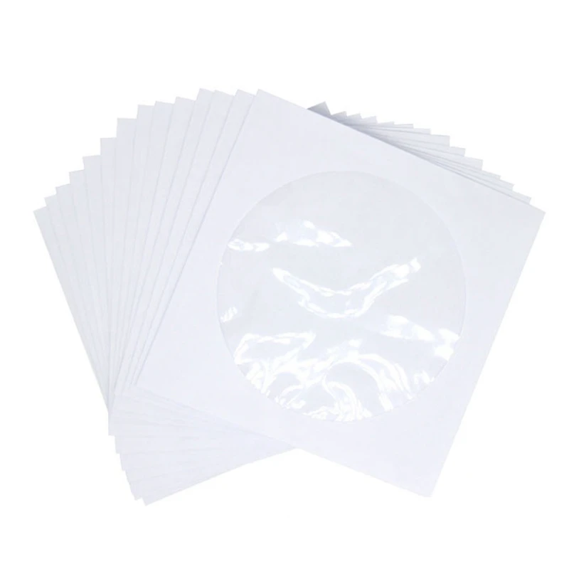 

100 Pack CD DVD Sleeves Premium Thick White Paper CD DVD Sleeves Envelope With Window Cut Out And Flap, 120G