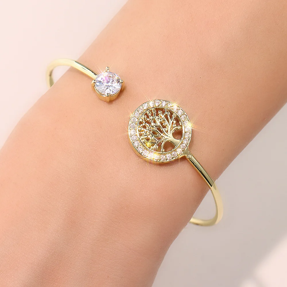 

AAA Zircon Tree Design Copper Plated Gold Cuff Bracelet For Women Fashion Jewelry 3 Colors Free Shipping