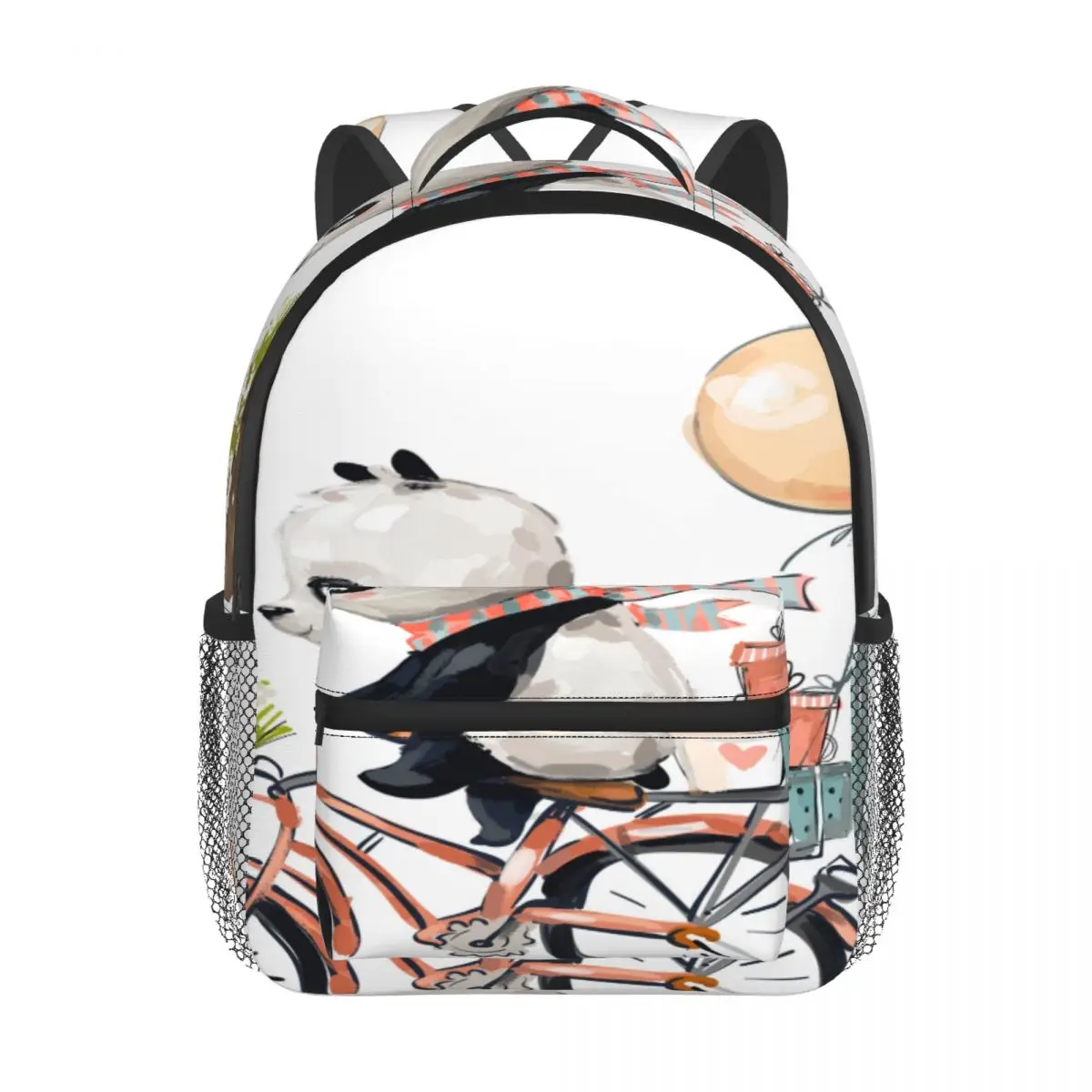 Kids Backpack Little Panda On Bike Kindergarten Children Mochila School Bag