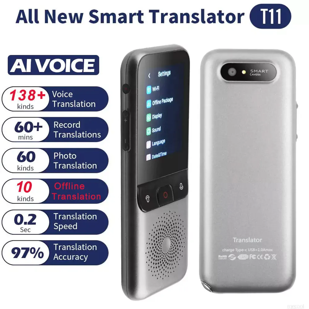 138 Languages T11 Portable Smart Voice Translator Real-time Multi-Language Speech Interactive Offline Translator Business Travel