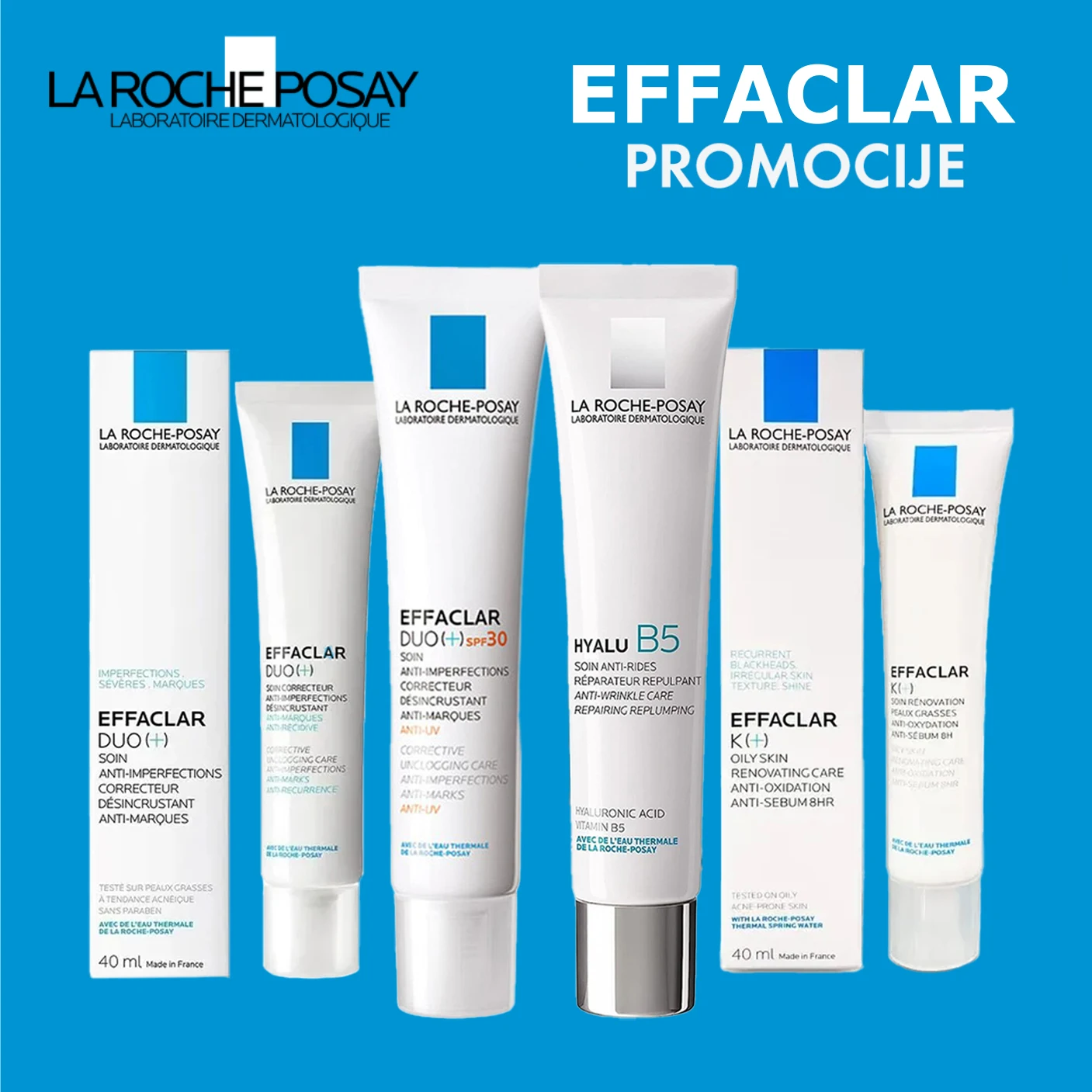 

La Roche Posay EFFACLAR DUO/K+/Hyalu B5 Anti-imperfection Facial Care Cleaning Correct Acne Pimples Skin Regenerating Treatment