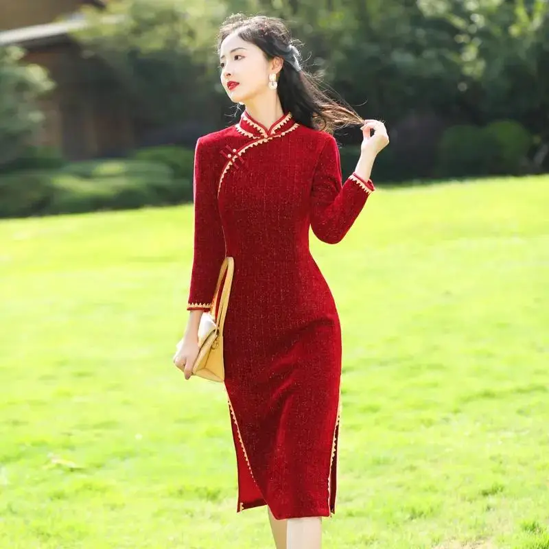 Платье-Ципао современное китайское традиционное красное женское платье