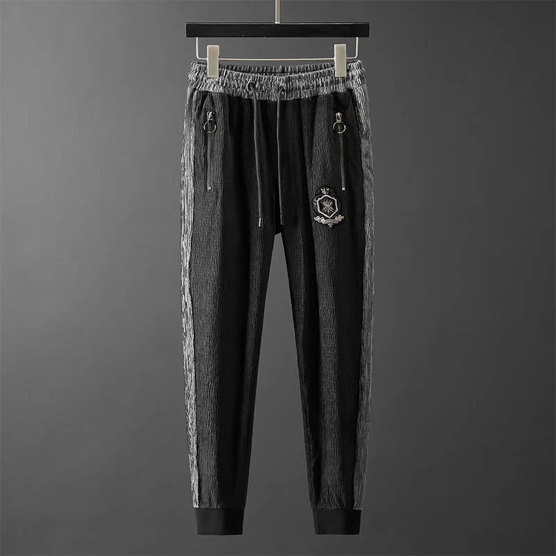 

corduroy High thickened end casual pants Embroidery Korean fashion personalized splicing autumn and winter men's pant