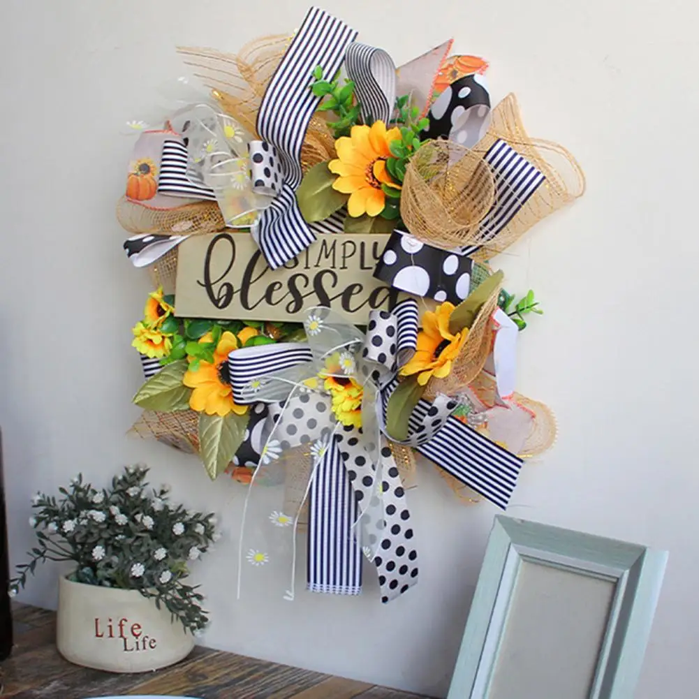 

Exquisite Delicate Wreath Bee Festival Sunflower Garland PVC Door Hanger Wreath Attractive Home Decor