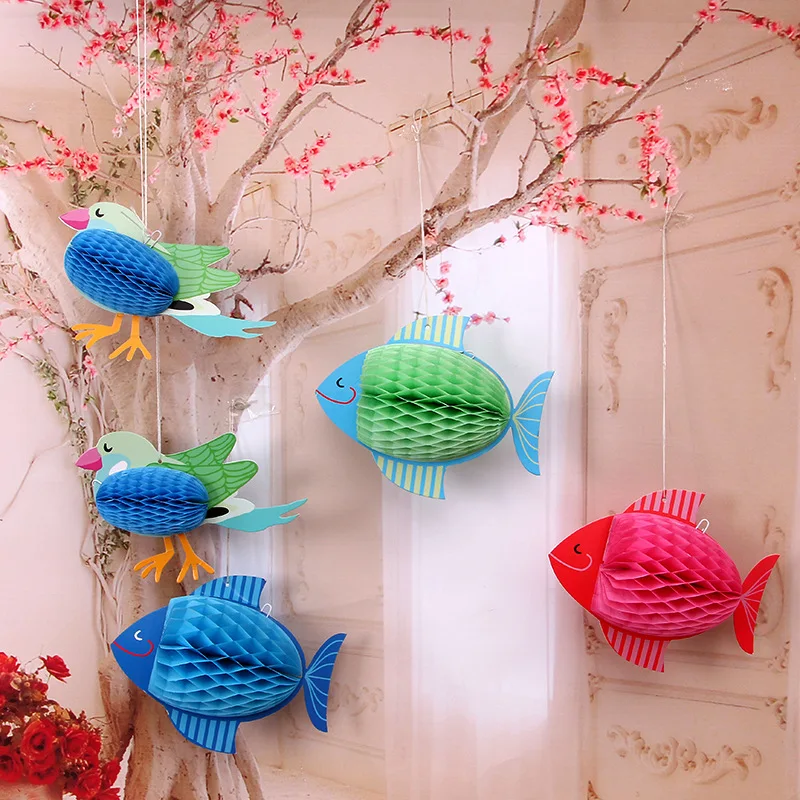 

10x20cm Fish Bird Paper Honeycomb Wall Hanging Animal Party Happy Birthday Party Decor Kindergarten Decor Kids Favor