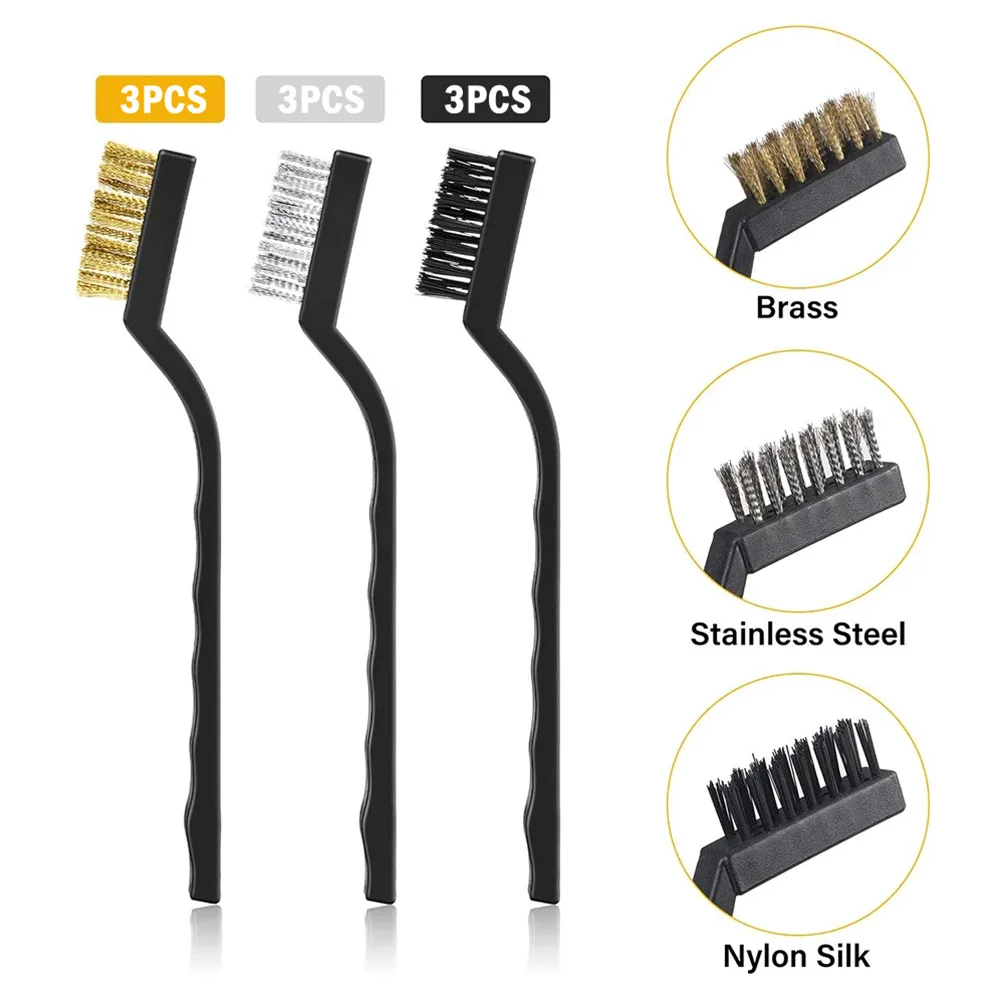 

9pcs Mini Metal Stainless Steel Remove Rust Toothbrush Brass Cleaning Industrial Steel Wire Copper Brush Polishing Hand Tool