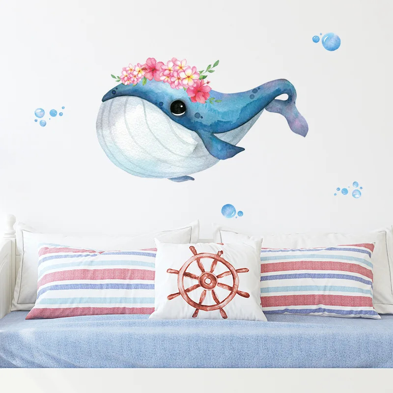 

Cartoon Coral Whale Wall Sticker for Kids Rooms Nursery Wall Decor Vinyl Tile Stickers Waterproof Home Decor Wall Decals Murals